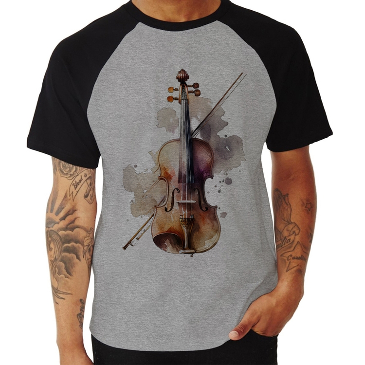 Camiseta Raglan Violino - Cinza/Preto