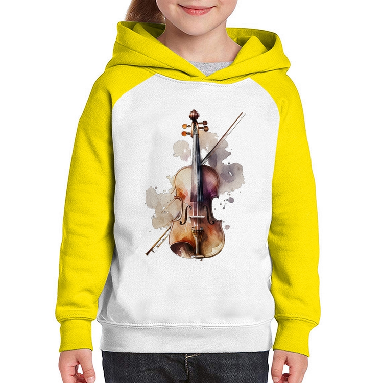 Moletom Infantil Violino - Branco/Amarelo