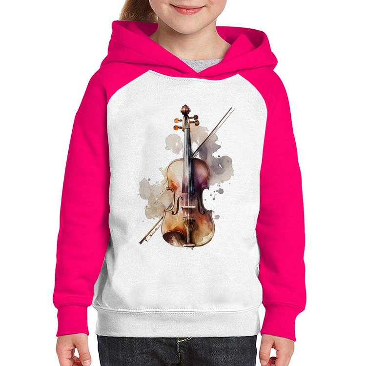 Moletom Infantil Violino - Branco/Rosa