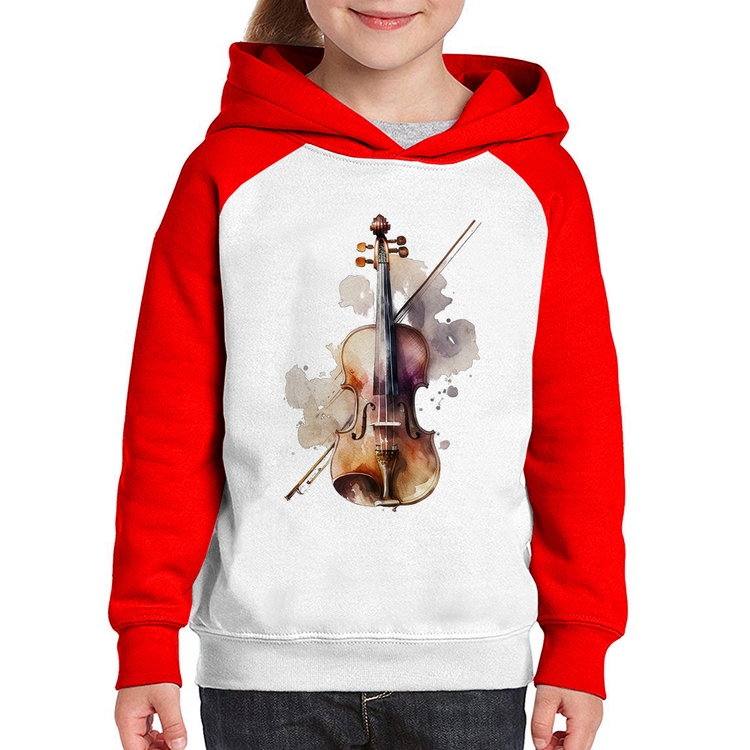 Moletom Infantil Violino - Branco/Vermelho