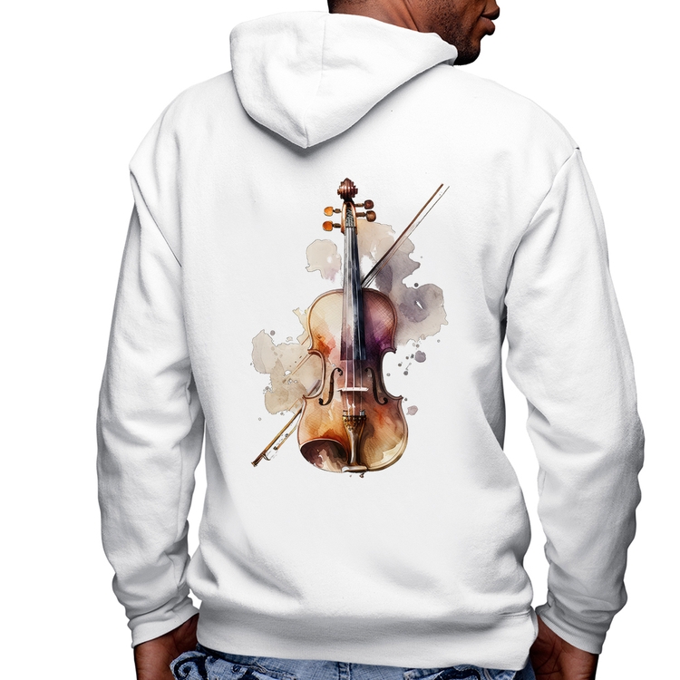 Blusa Moletom Violino Masculina com Capuz e Zíper - Branca