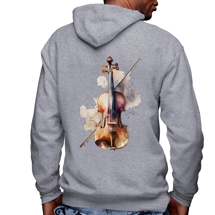 Blusa Moletom Violino Masculina com Capuz e Zíper - Mescla