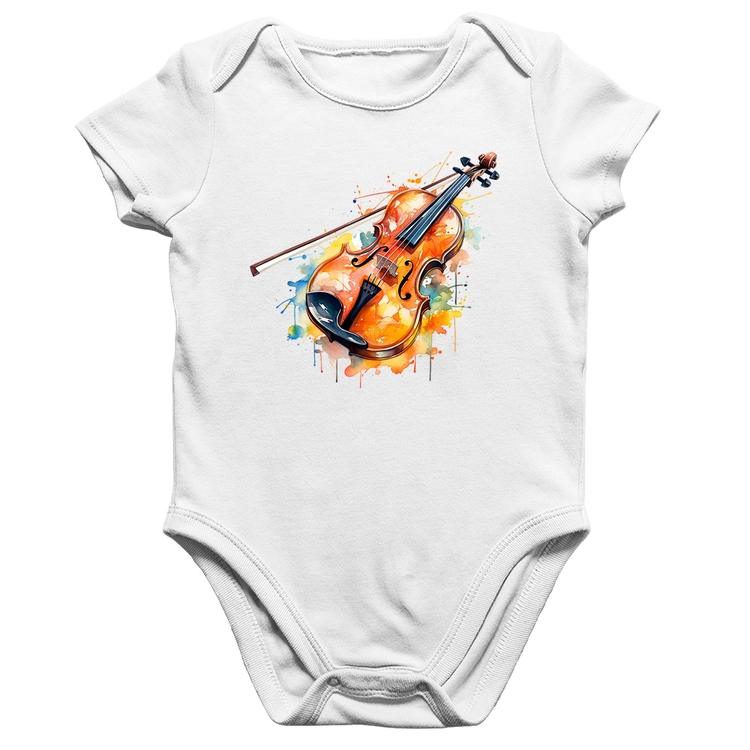 Body Bebê Algodão Violino Watercolor - Branco