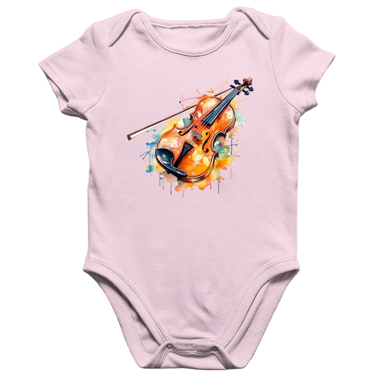 Body Bebê Algodão Violino Watercolor - Rosa Bebê
