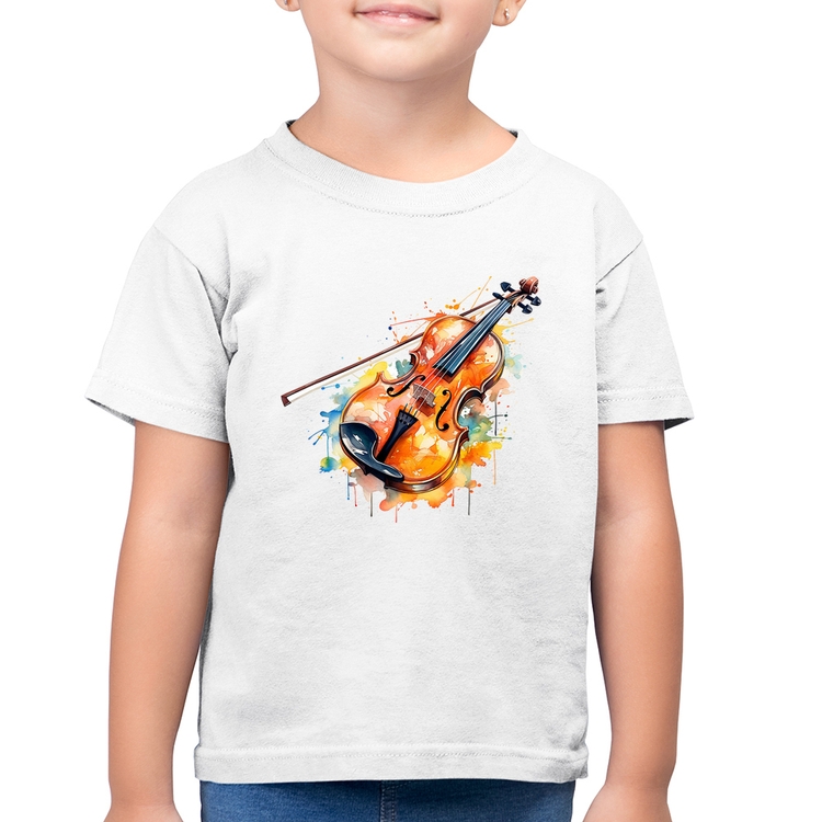 Camiseta Algodão Infantil Violino Watercolor - Branca