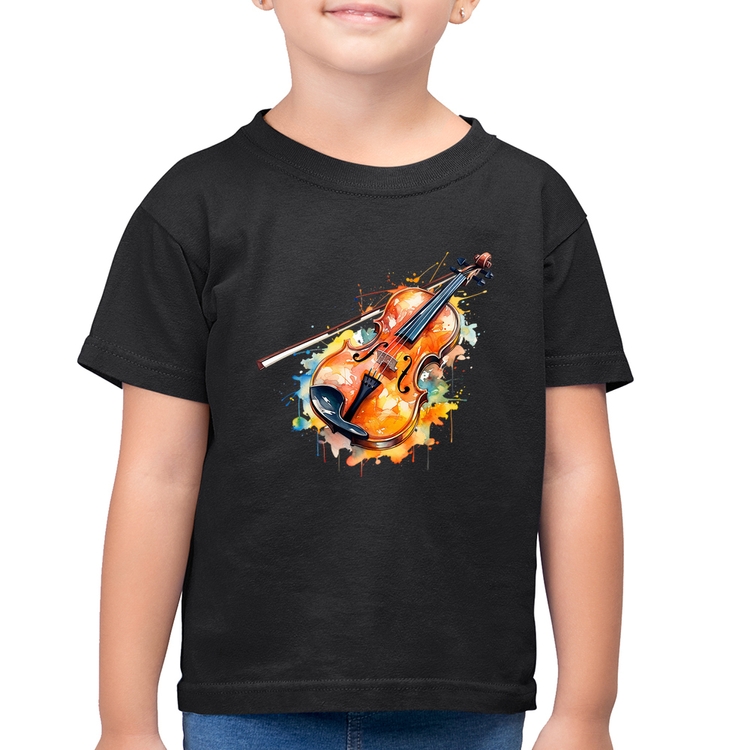 Camiseta Algodão Infantil Violino Watercolor