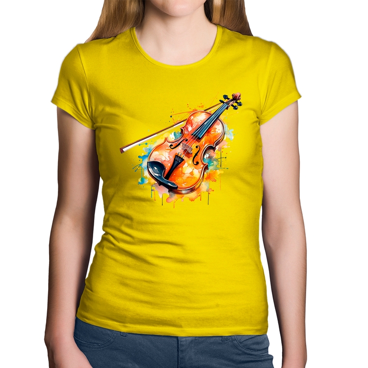 Baby Look Algodão Violino Watercolor - Amarela