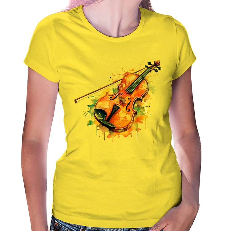 Baby Look Violino Watercolor - Amarela