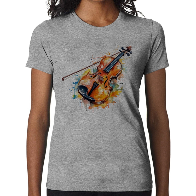 Baby Look Violino Watercolor - Cinza