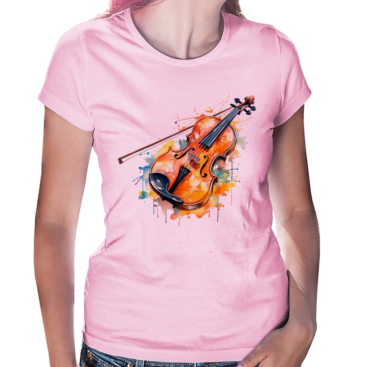 Baby Look Violino Watercolor - Rosa Bebê