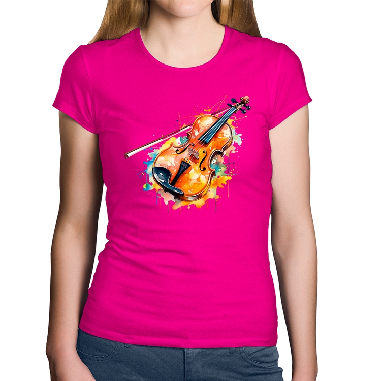 Baby Look Algodão Violino Watercolor - Rosa