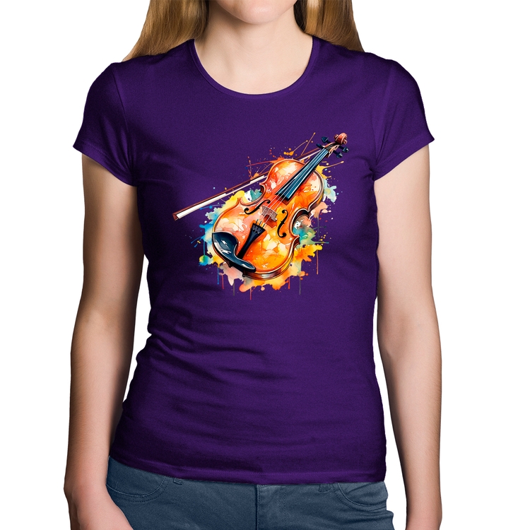 Baby Look Algodão Violino Watercolor - Roxa