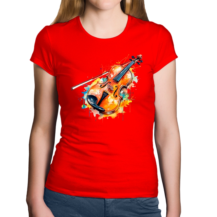 Baby Look Algodão Violino Watercolor - Vermelha