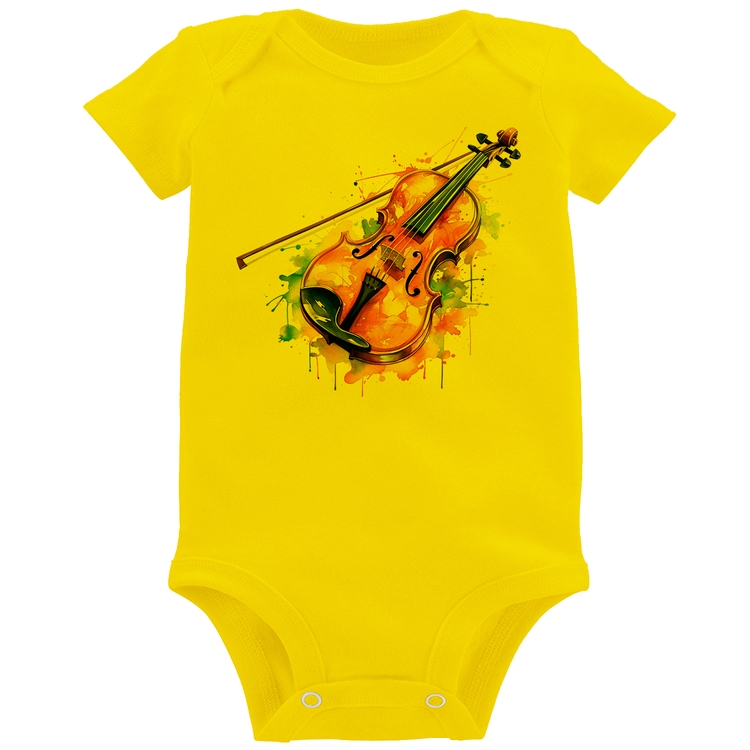 Body Bebê Violino Watercolor - Amarelo