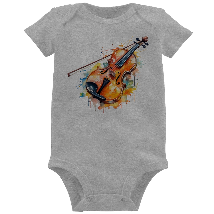 Body Bebê Violino Watercolor - Cinza