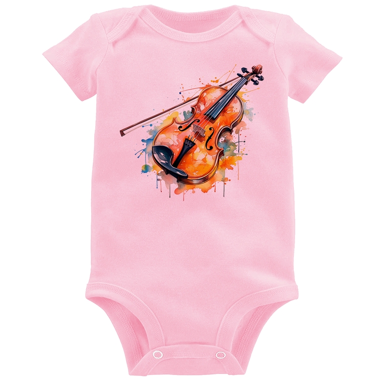 Body Bebê Violino Watercolor - Rosa Bebê