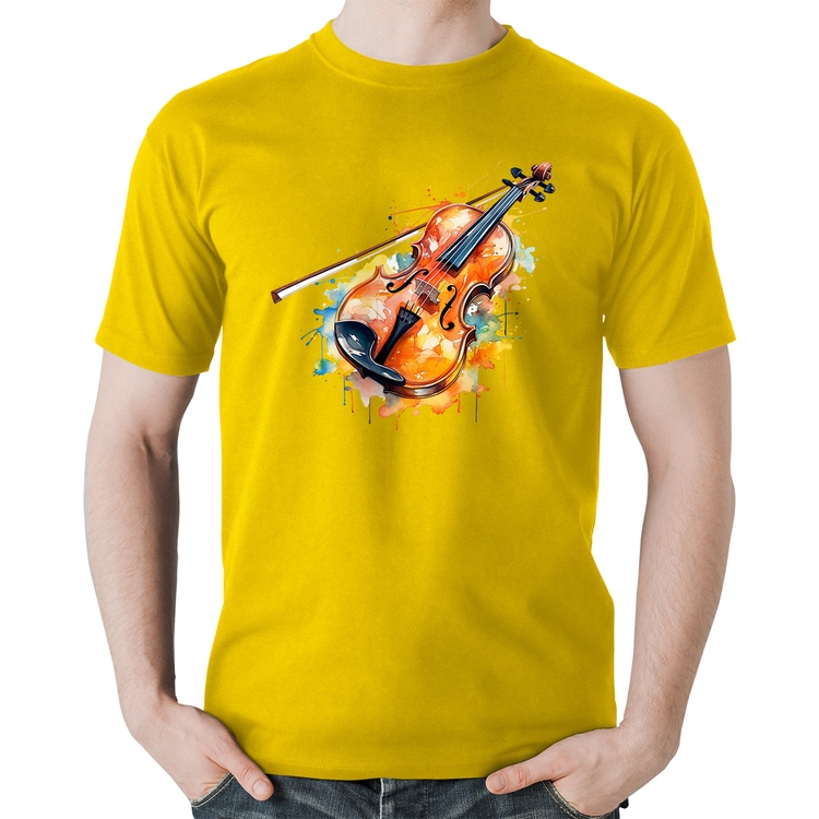 Camiseta Algodão Violino Watercolor - Amarela
