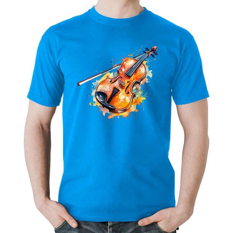 Camiseta Algodão Violino Watercolor - Azul