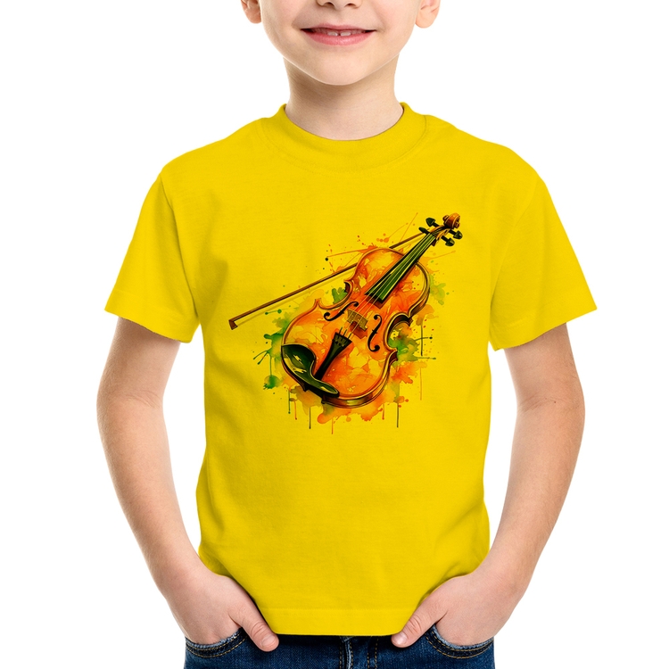 Camiseta Infantil Violino Watercolor - Amarela