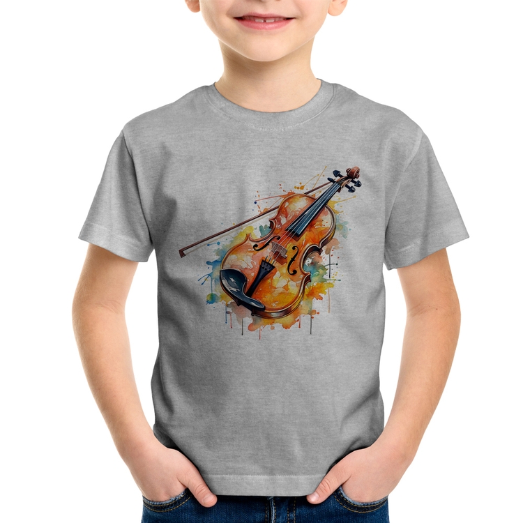 Camiseta Infantil Violino Watercolor - Cinza