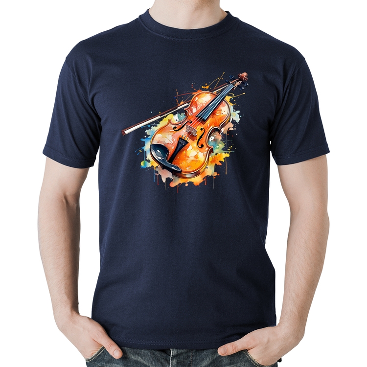 Camiseta Algodão Violino Watercolor - Marinho
