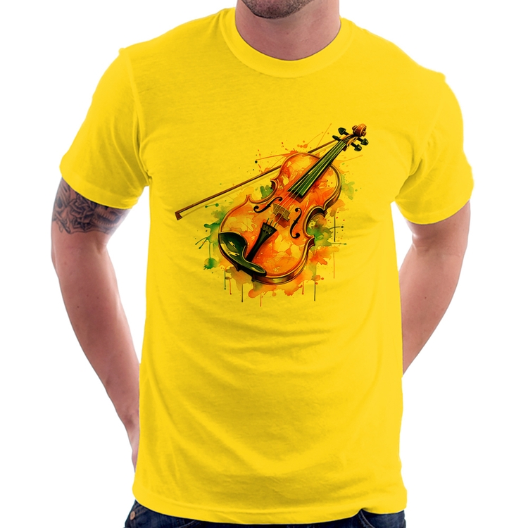 Camiseta Violino Watercolor - Amarela