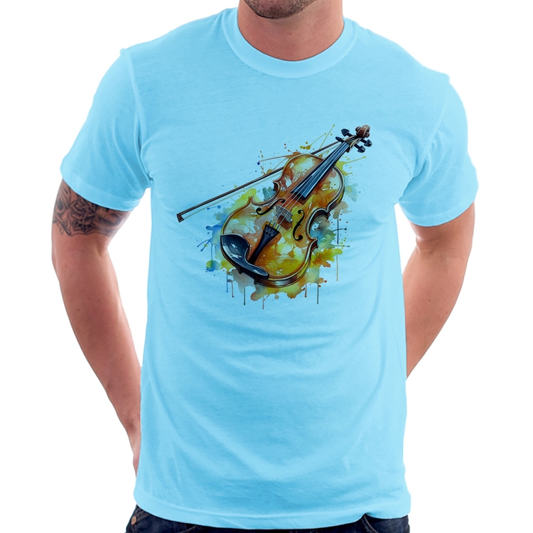 Camiseta Violino Watercolor - Azul Bebê