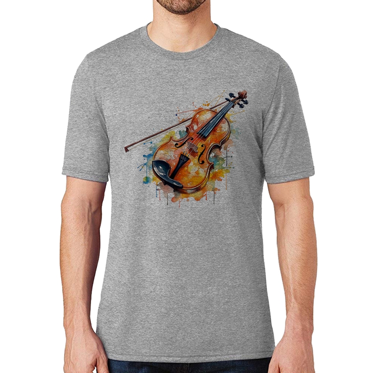 Camiseta Violino Watercolor - Cinza