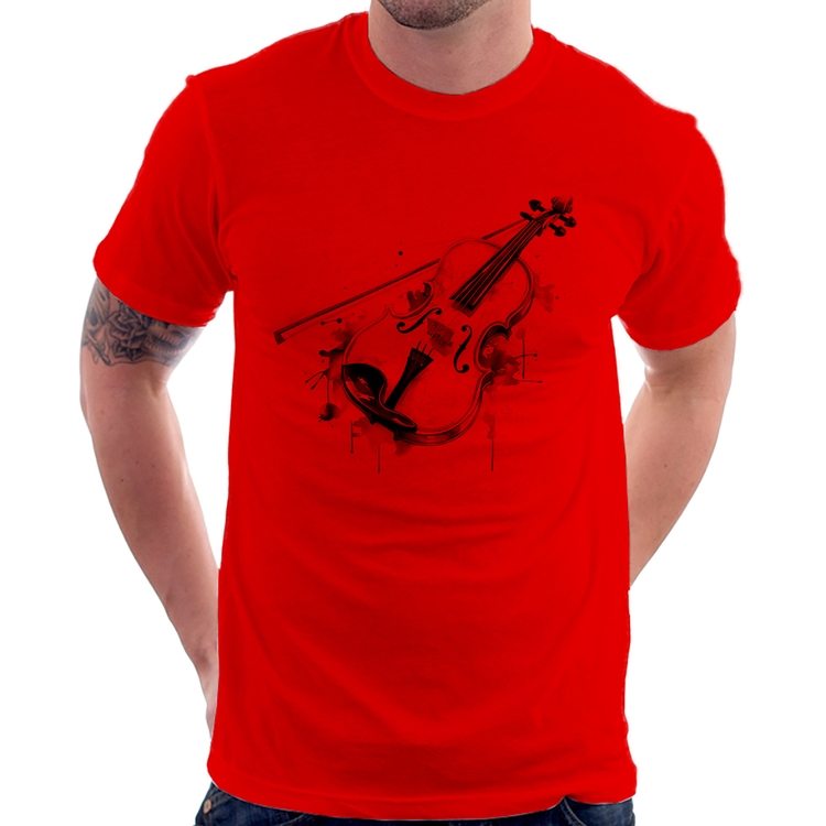 Camiseta Violino Watercolor - Vermelha