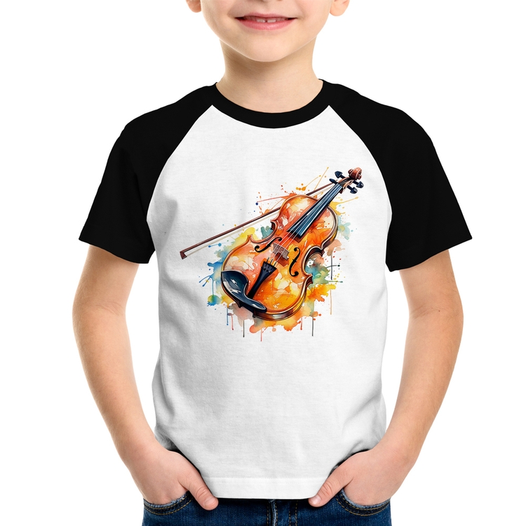 Camiseta Raglan Infantil Violino Watercolor