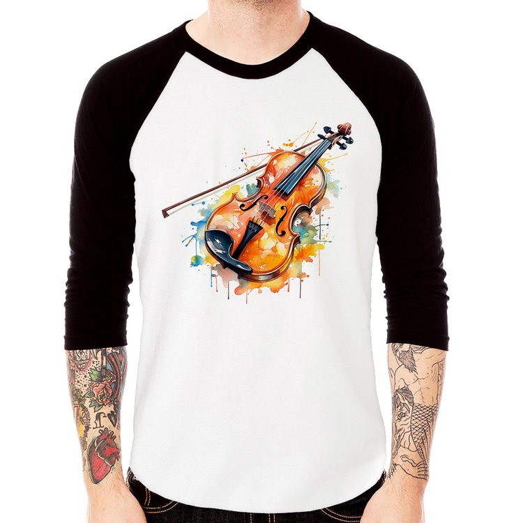 Camiseta Raglan Violino Watercolor Manga 3/4