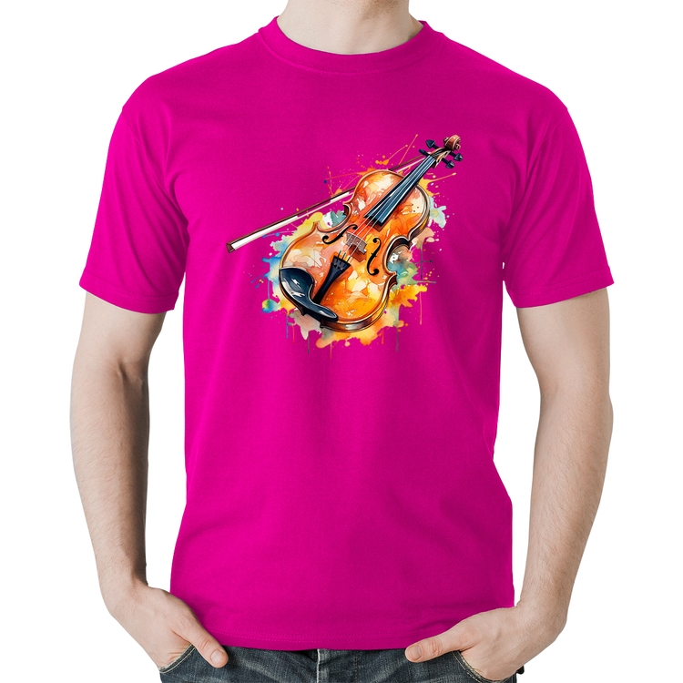Camiseta Algodão Violino Watercolor - Rosa