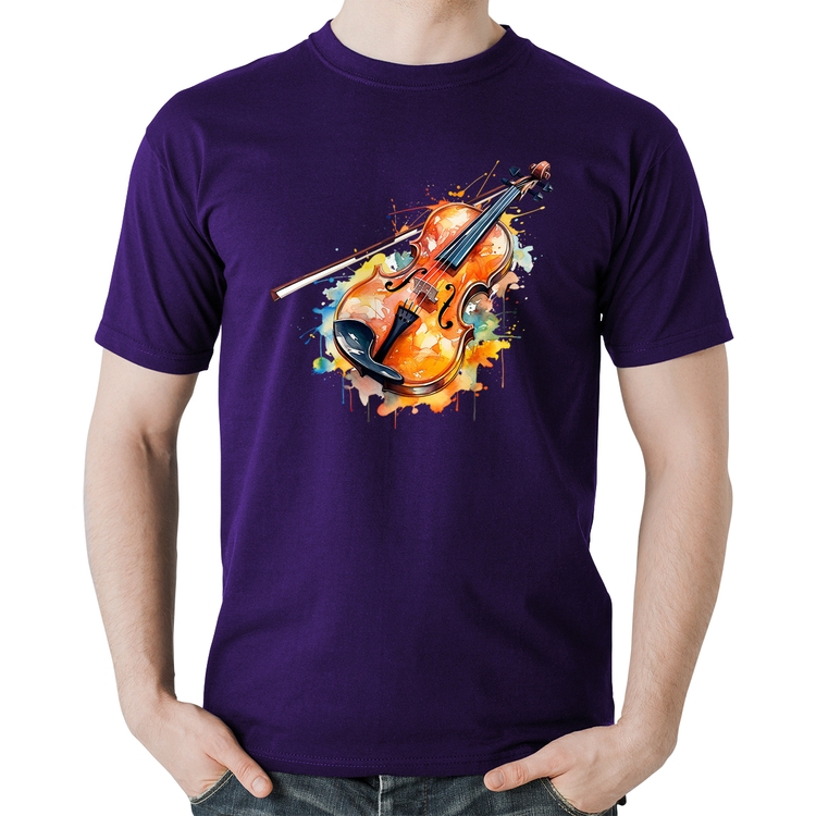 Camiseta Algodão Violino Watercolor - Roxa