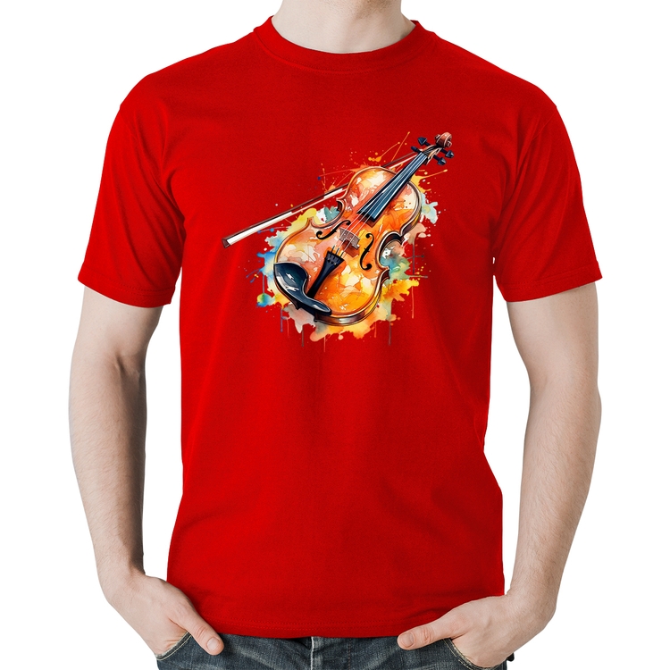 Camiseta Algodão Violino Watercolor - Vermelha