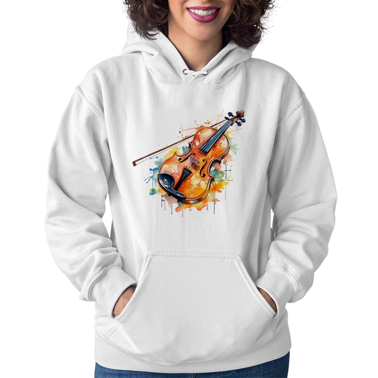 Moletom Feminino Violino Watercolor - Branco