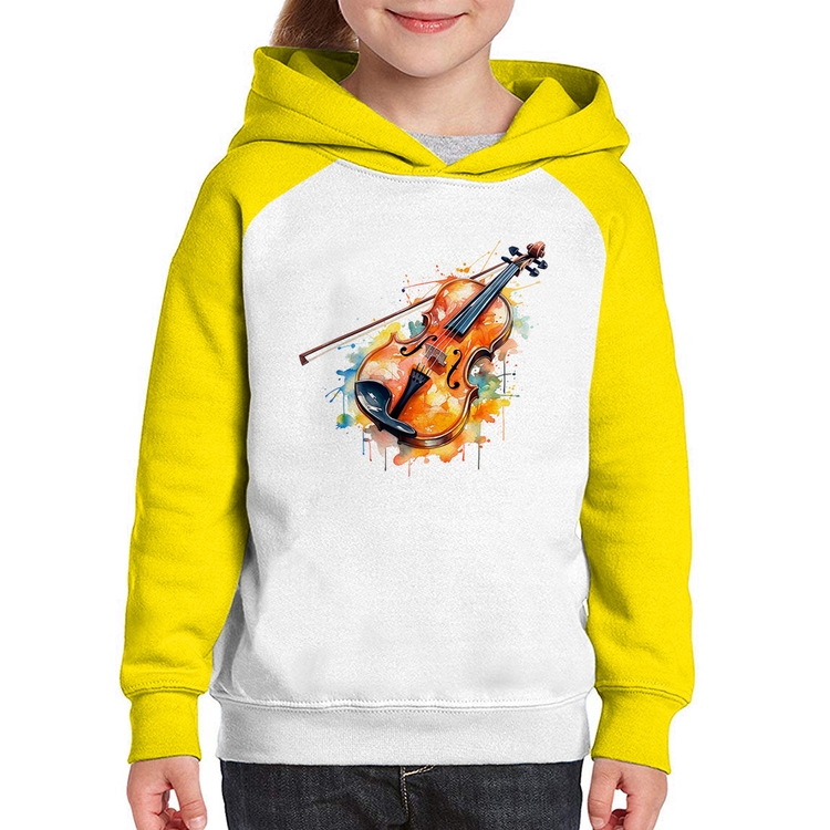 Moletom Infantil Violino Watercolor - Branco/Amarelo