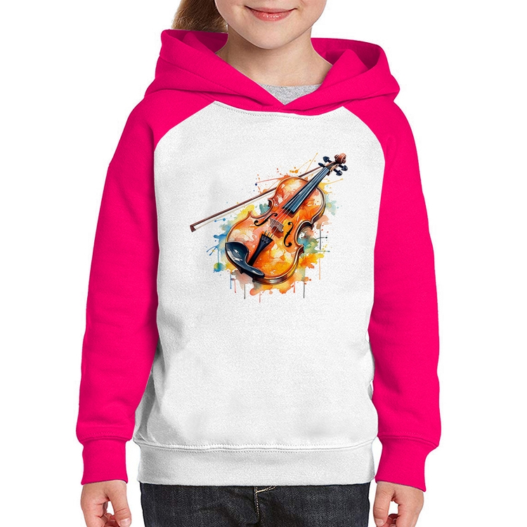 Moletom Infantil Violino Watercolor - Branco/Rosa