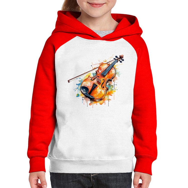 Moletom Infantil Violino Watercolor - Branco/Vermelho