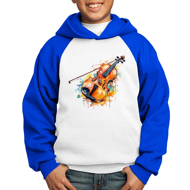 Moletom Infantil Violino Watercolor - Branco/Azul