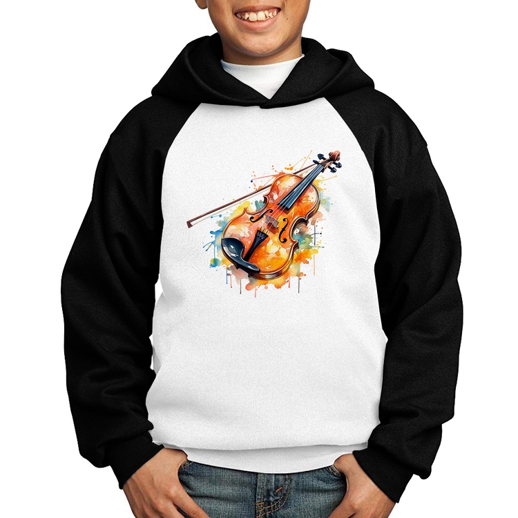 Moletom Infantil Violino Watercolor - Branco/Preto