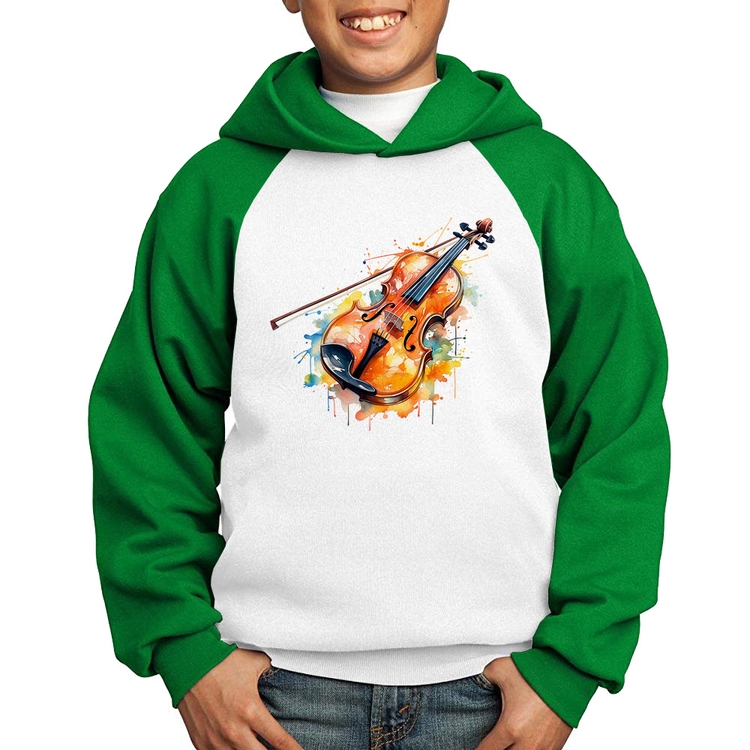 Moletom Infantil Violino Watercolor - Branco/Verde