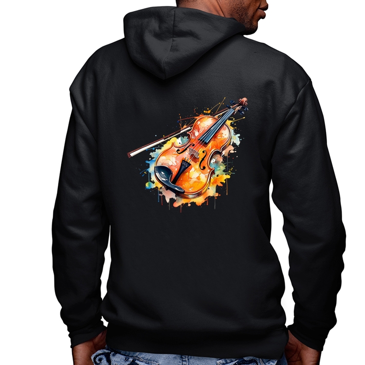Blusa Moletom Violino Watercolor Masculina com Capuz e Zíper