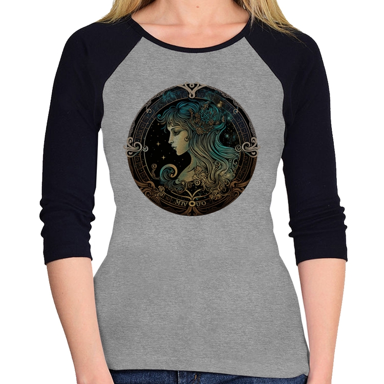 Baby Look Raglan Vírgem Sígno Manga 3/4 - Cinza/Preto