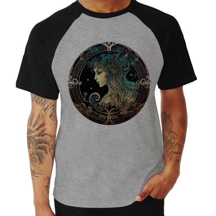 Camiseta Raglan Vírgem Sígno - Cinza/Preto