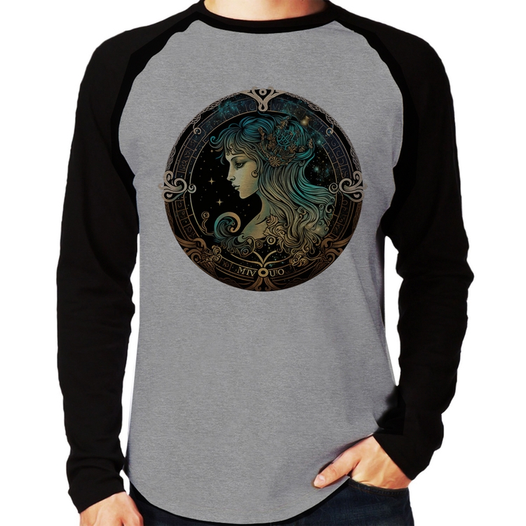 Camiseta Raglan Vírgem Sígno Manga Longa - Cinza/Preto