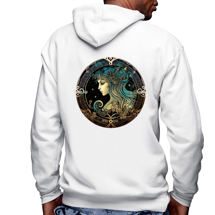 Blusa Moletom Vírgem Sígno Masculina com Capuz e Zíper - Branca