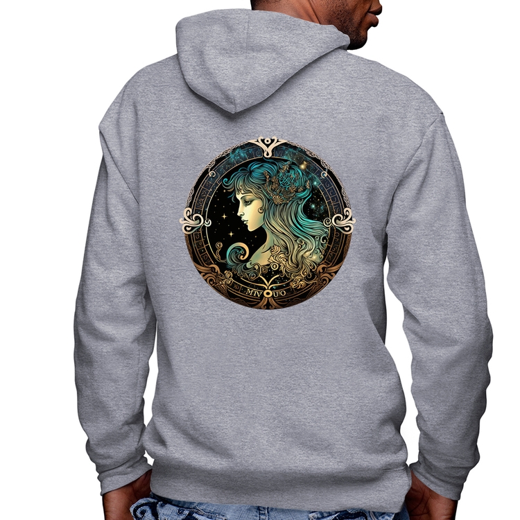 Blusa Moletom Vírgem Sígno Masculina com Capuz e Zíper - Mescla