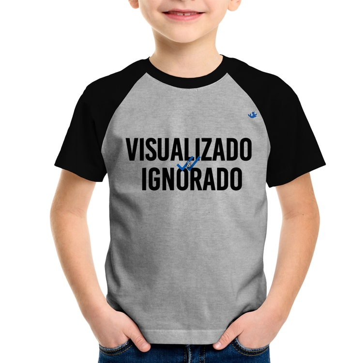 Camiseta Raglan Infantil Visualizado e Ignorado - Cinza/Preto