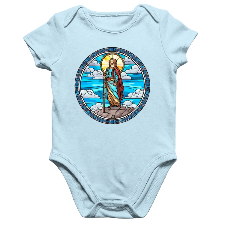 Body Bebê Algodão Vitral Azul Jesus Cristo - Azul Bebê