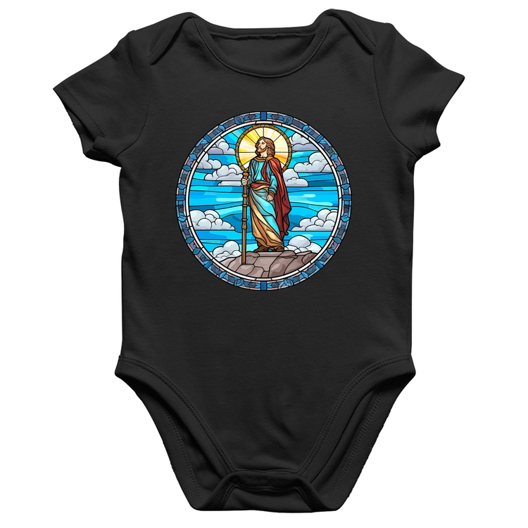 Body Bebê Algodão Vitral Azul Jesus Cristo